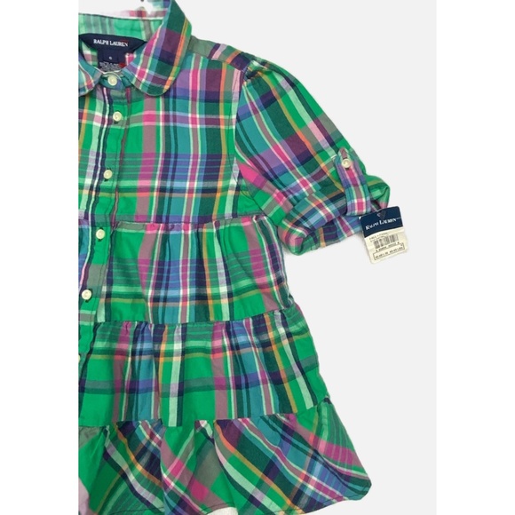 NWT RALPH LAUREN FLANNEL PEPLUM SHIRT, SIZE 6 - Picture 2 of 4